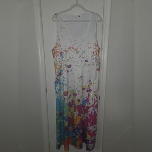 White Tank Maxi Dress with Vibrant Paint-Splash Print